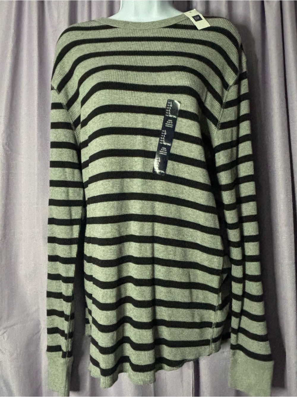 GAP Striped Crewneck Sweater - Sage and Black